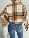 Plaid Button Up Drop Shoulder Cropped Jacket - Trendsi - Flyclothing LLC