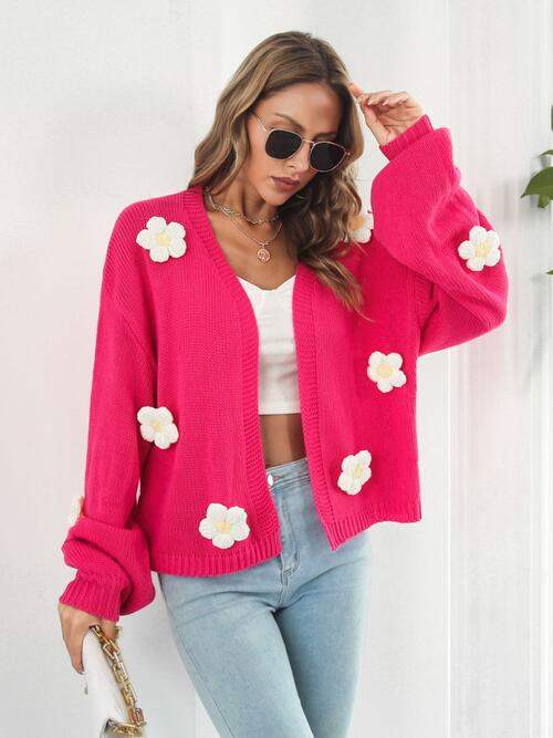 Floral Open Front Long Sleeve Cardigan - Trendsi - Flyclothing LLC