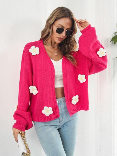 Floral Open Front Long Sleeve Cardigan - Trendsi