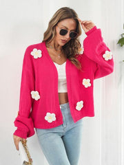 Floral Open Front Long Sleeve Cardigan - Trendsi
