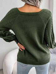 Decorative Button Cable-Knit Sweater - Trendsi