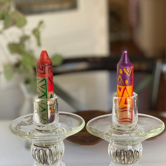 Hand-Painted 4" Dinner or Shabbat Candles, Set of 4  (Indabuko Design) - Nobunto