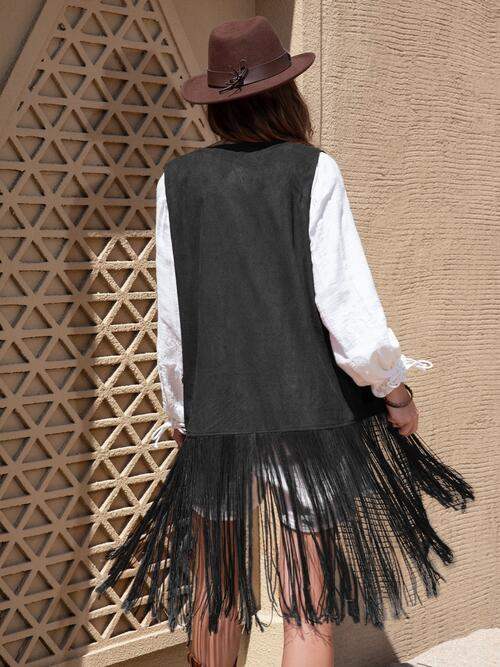 Fringe Hem Open Front Vest - Trendsi - Flyclothing LLC