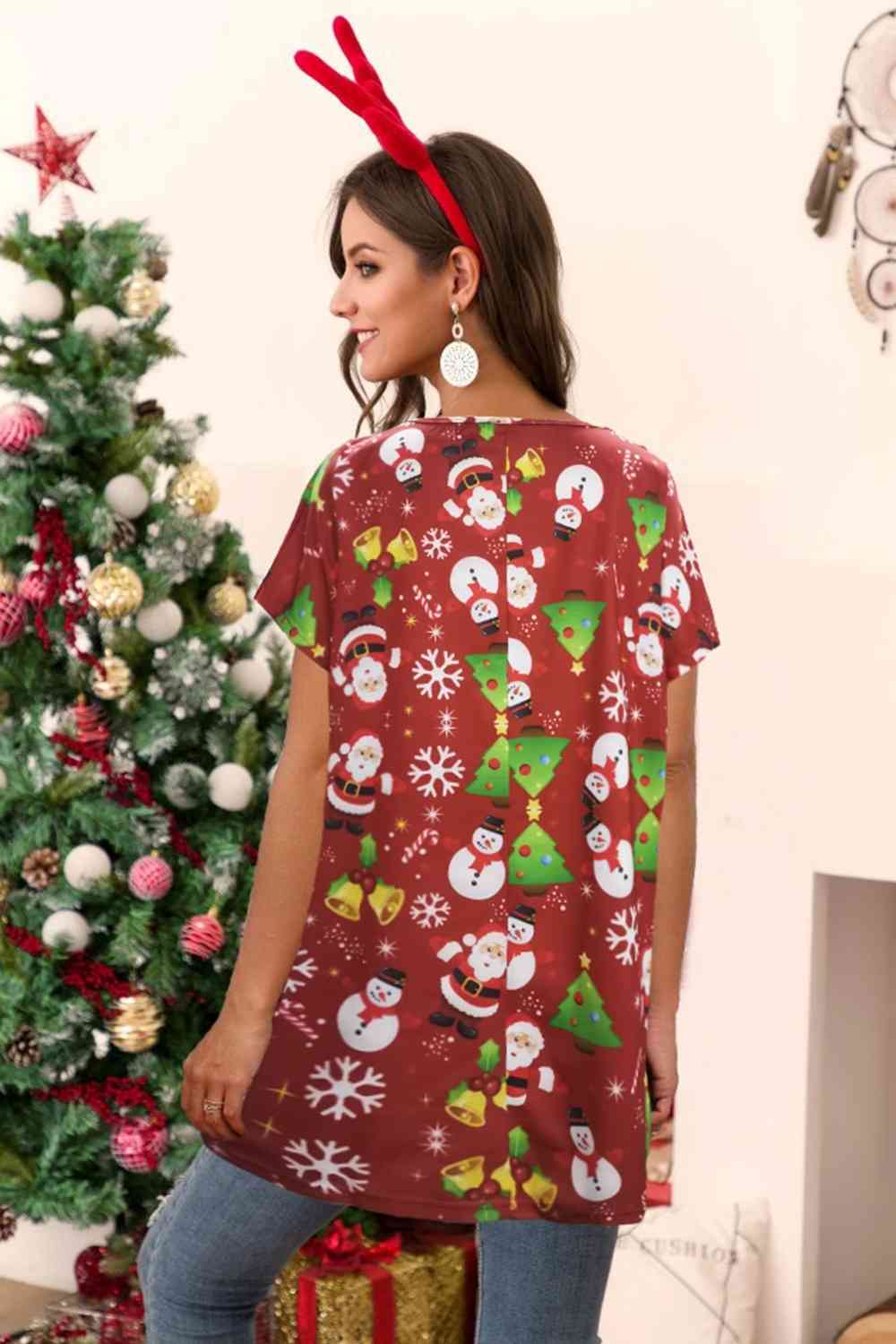 Christmas Round Neck Short Sleeve T-Shirt - Trendsi - Flyclothing LLC
