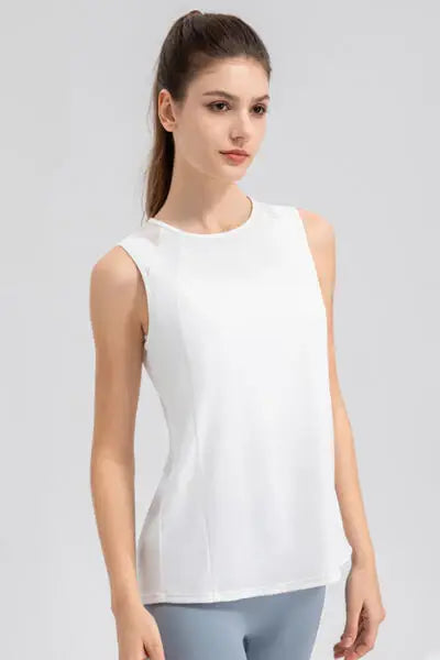 Round Neck Wide strap Active Tank - Trendsi - Flyclothing LLC
