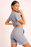 Short Sleeve Cropped Top and Drawstring Shorts Lounge Set - Trendsi - Flyclothing LLC