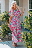 Multicolored V-Neck Maxi Dress - Trendsi