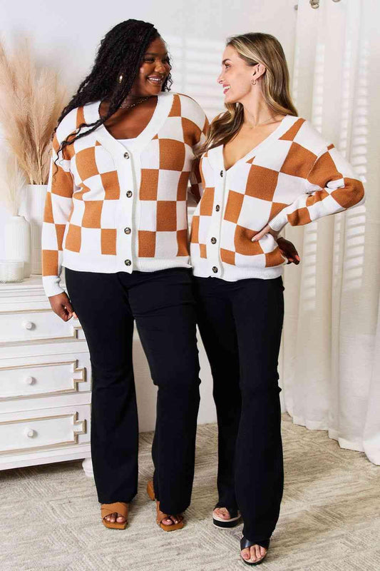 Double Take Button-Up V-Neck Dropped Shoulder Cardigan - Trendsi