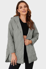 Snap Down Hooded Slit Winter Coat - Trendsi - Flyclothing LLC
