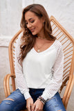 Sheer Striped V-Neck Top - Trendsi