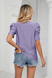 Eyelet Puff Sleeve Round Neck Blouse - Trendsi