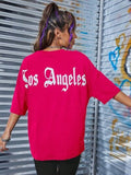 LOS ANGELES Round Neck Dropped Shoulder T-Shirt - Trendsi