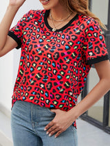 Leopard Round Neck Short Sleeve Tee Shirt - Trendsi - Flyclothing LLC