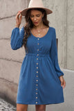 Scoop Neck Empire Waist Long Sleeve Mini Dress - Trendsi