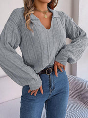 Johnny Collar Drop Shoulder Sweater - Trendsi