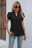 Eyelet Notched Neck Flutter Sleeve Top - Trendsi - Flyclothing LLC