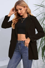 Lapel Neck Long Sleeve Blazer with Pockets - Trendsi