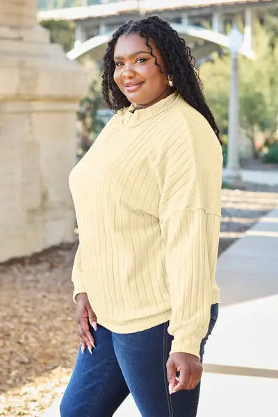 Basic Bae Full Size Ribbed Exposed Seam Mock Neck Knit Top - Trendsi - Flyclothing LLC