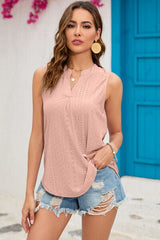 Eyelet Notched Sleeveless Top - Trendsi