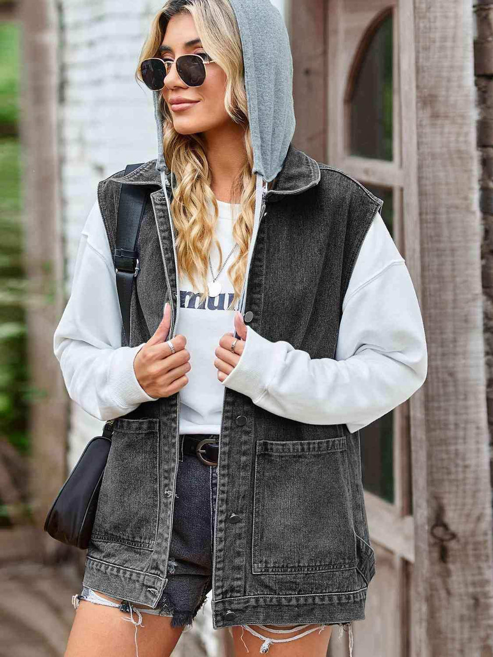 Button Up Sleeveless Denim Jacket with Pockets - Trendsi - Flyclothing LLC