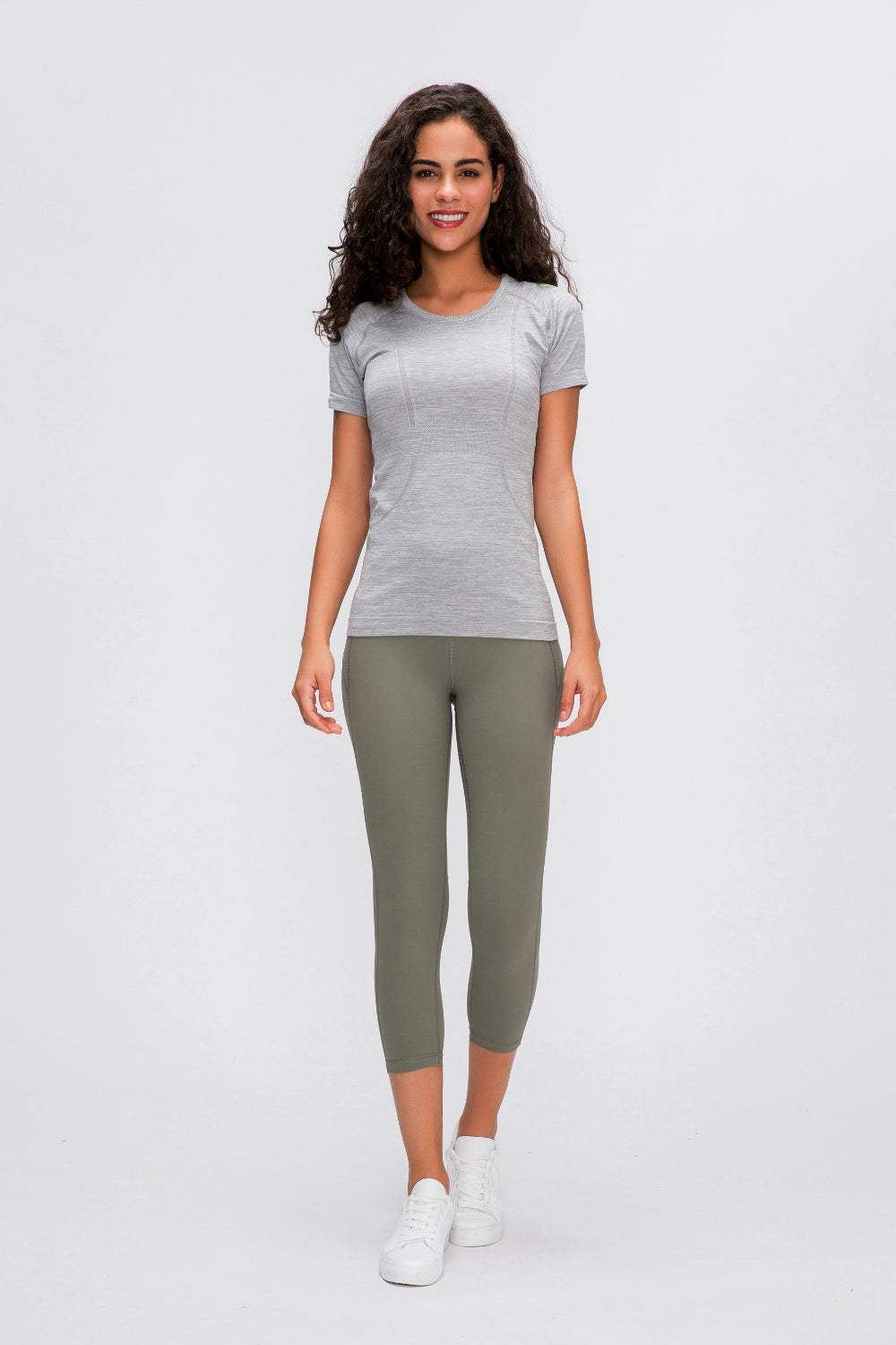 Round Neck Short Sleeve Active T-Shirt - Trendsi - Flyclothing LLC
