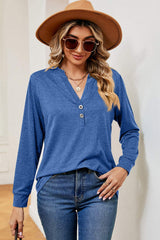 Notched Long Sleeve T-Shirt - Trendsi - Flyclothing LLC