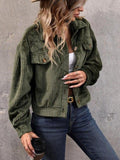 Collared Neck Button Front Jacket with Pockets - Trendsi