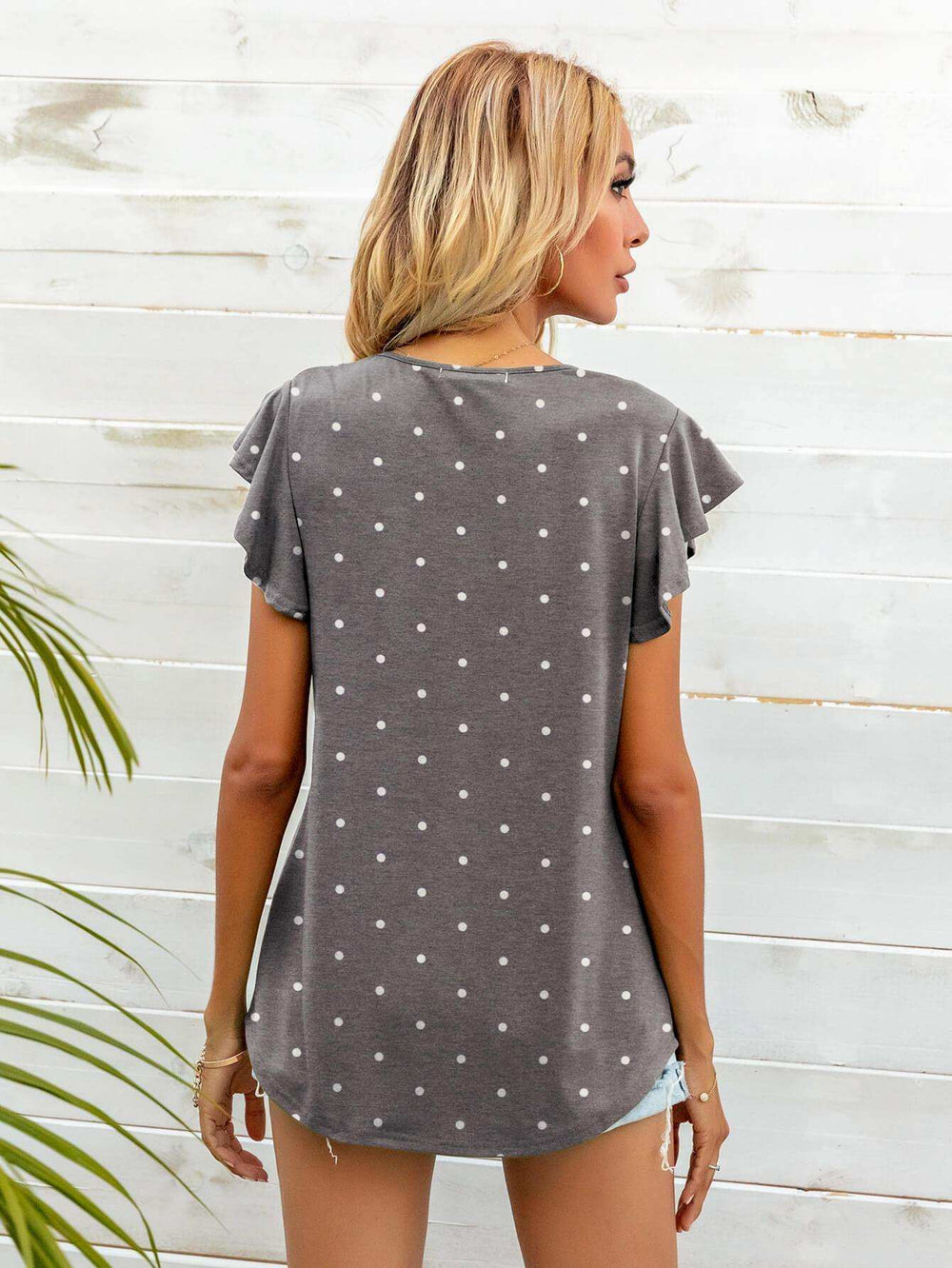 Round Neck Butterfly Sleeve Top - Trendsi - Flyclothing LLC