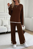Contrast Trim Round Neck Top and Pants Set - Trendsi - Flyclothing LLC