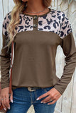 Leopard Buttoned Round Neck Drop Shoulder Top - Trendsi
