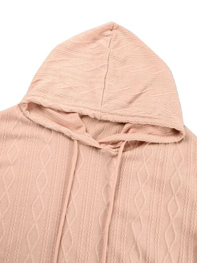Textured Drawstring Long Sleeve Hooded Dress - Flyclothing LLC