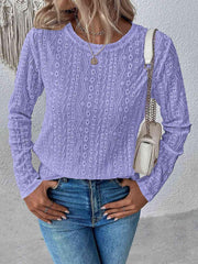 Eyelet Round Neck Long Sleeve Top - Trendsi