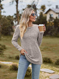 Ribbed Round Neck Long Sleeve Tee - Trendsi - Flyclothing LLC