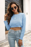 Cropped Round Neck Dropped Shoulder Pullover Sweater - Trendsi - Flyclothing LLC