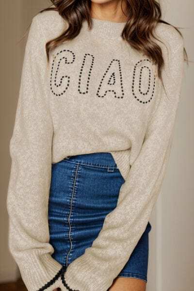 CIAO Round Neck Dropped Shoulder Sweater - Trendsi - Flyclothing LLC