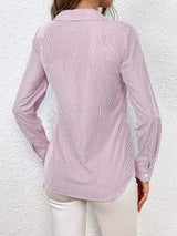 Bow Tie Waist Johnny Collar Neck Striped Blouse - Trendsi - Flyclothing LLC