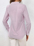 Bow Tie Waist Johnny Collar Neck Striped Blouse - Trendsi - Flyclothing LLC