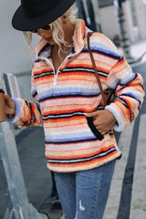 Striped Quarter Zip Dropped Shoulder Sweatshirt - Flyclothing LLC