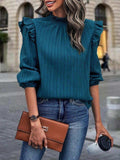 Mock Neck Ruffle Shoulder Blouse - Trendsi - Flyclothing LLC
