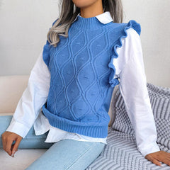 Ruffle Shoulder Ribbed Trim Sweater Vest - Trendsi