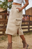 Drawstring Denim Cargo Skirt - Trendsi