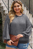 Plus Size Waffle-Knit Round Neck Dropped Shoulder Sweater - Trendsi - Flyclothing LLC