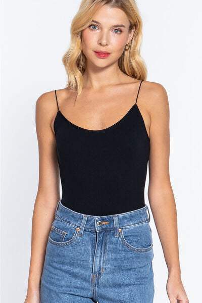 ACTIVE BASIC Ribbed Round Neck Seamless Cami Bodysuit - Trendsi - Flyclothing LLC