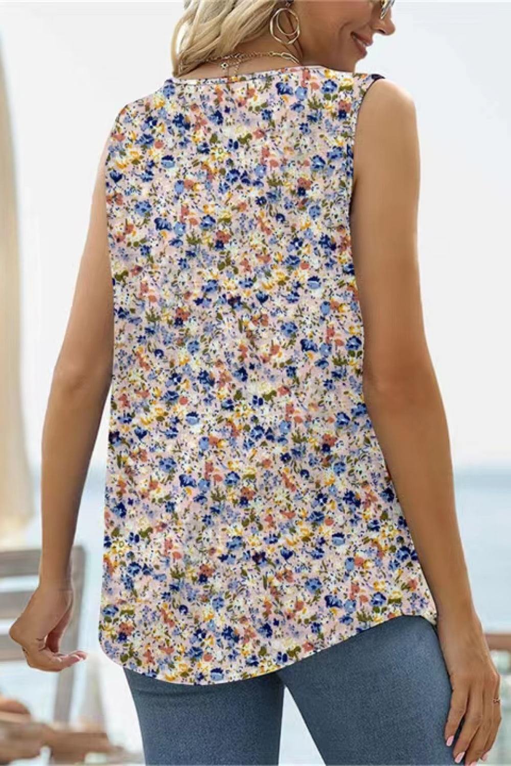 Printed Square Neck Curved Hem Tank - Trendsi