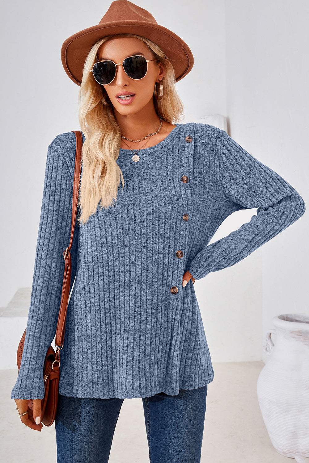 Round Neck Long Sleeve T-Shirt - Trendsi - Flyclothing LLC