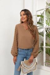 Swiss Dot Balloon Sleeve Blouse - Trendsi - Flyclothing LLC