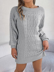 Cable-Knit Round Neck Sweater Dress - Trendsi