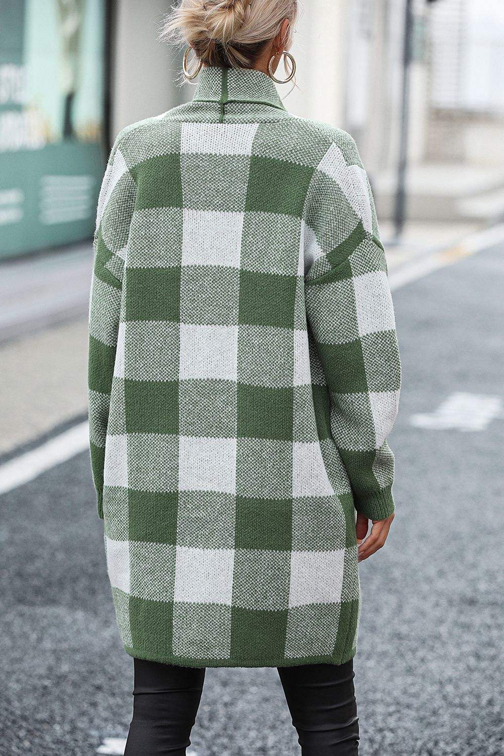 Plaid Dropped Shoulder Cardigan with Pocket - Trendsi - Flyclothing LLC