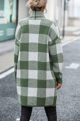 Plaid Dropped Shoulder Cardigan with Pocket - Trendsi - Flyclothing LLC
