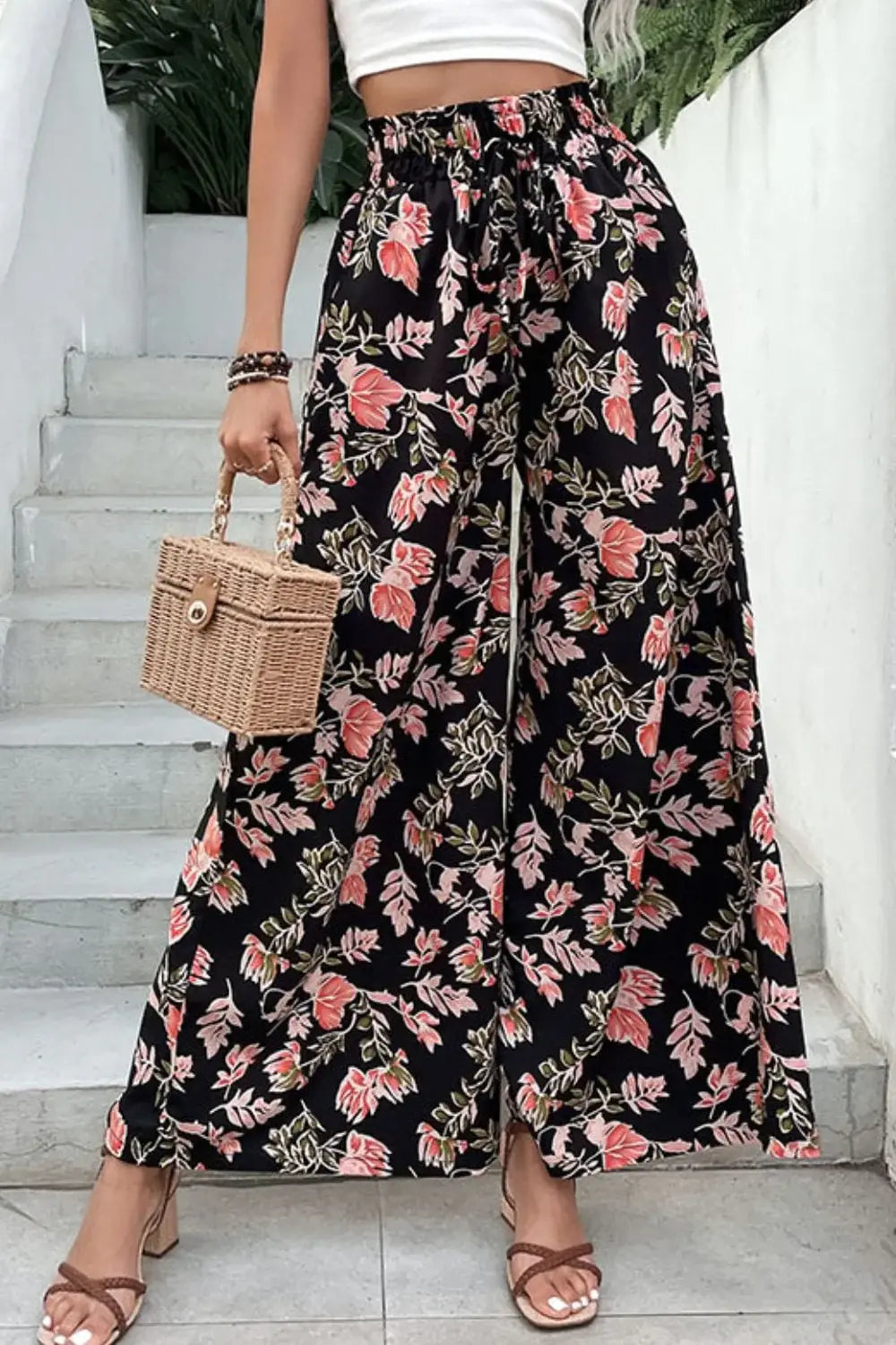 Floral Pull-On Wide Leg Pants - Trendsi - Flyclothing LLC